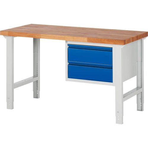 4040376127129 - Werkbank BxTxH 1500x700x790-1140 mm Platte Buche 40 mm 40 mm 2 Schubladen 180 mm ral 7035 5010 4040376127129 - Werkbank BxTxH 1500x700x790-1140 mm Platte Buche 40 mm 40 mm 2 Schubladen 180 mm ral 7035 5010