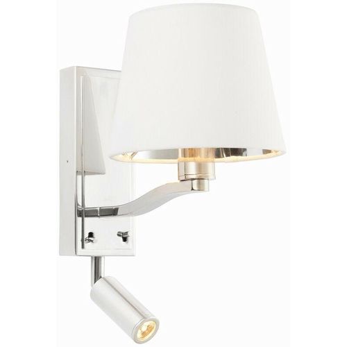 5016087906727 - Endon - Flexi Wandleuchte mit Led-Leselicht Bright Nickel Plate Vintage White Fabric