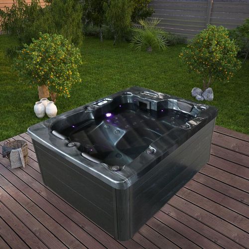 4058166099501 - Outdoor Whirlpool - black marble pure - Maße 210 x 160 x 85 cm - Inkl Heizung 27 Massagedüsen und 9 Lichtquellen i Außen Whirlpool Spa für 3