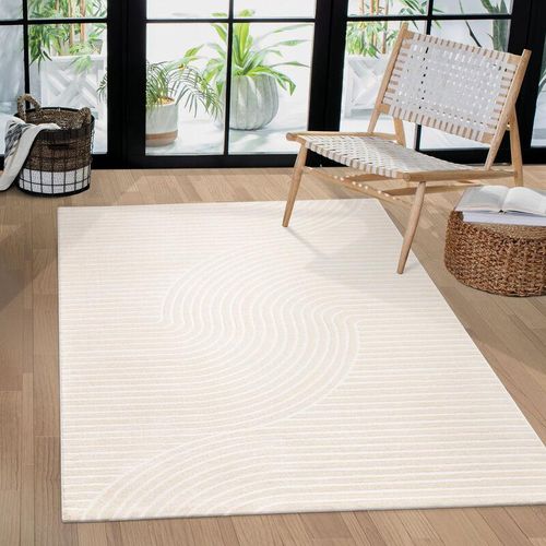 4061981305856 - Teppich Wohnzimmer Schlafzimmer Kurzflor Skandi Muster Arche Bogen Einfarbig 3D 120x170 cm Creme 5 - Paco Home