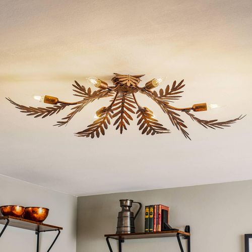 8030626534520 - Onli Lighting - Onli felce 6 Light Feather Multi Arm Halbbündige Deckenleuchte Bronze