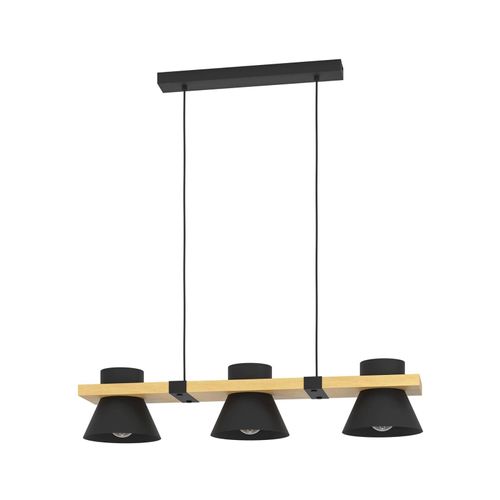 9002759439569 - 43956 Hängeleuchte maccles Stahl Holz schwarz braun E27 3X15W L78cm B18cm H110cm dimmbar - Eglo