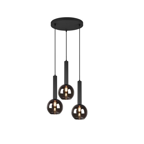 4017807522488 - Leuchten - Pendelleuchte clayton Industrial 3 flammig Rauchglas-Kugeln ø 45 cm