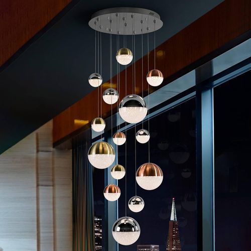 8435435331665 - Schuller Lighting - Schuller Sphere - Dimmbare Pendelleuchte Cluster Drop Chromkupfer Satin Messing Bluetooth-Steuerung