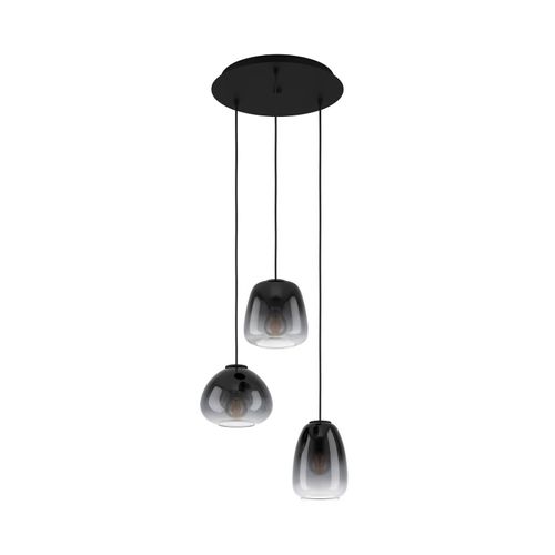 9008606235568 - Eglo - 900196 Hängeleuchte aguilares Glas bedampft schwarz-grau-transparent E27 3X40W H110cm Ø43cm dimmbar