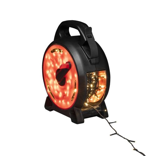 7318308321073 - LED-Lichterkette KONSTSMIDE Weihnachtsdeko aussen Lichterketten Gr Dioden 200 St Flammen 200 St Kabellänge 10 m x Gesamtlänge 2393 m schwarz (schwarz rot) Lichterketten und Lichtschlauch Micro LED mit Kabelaufroller schwarz-rot 200 warm weiße Dioden