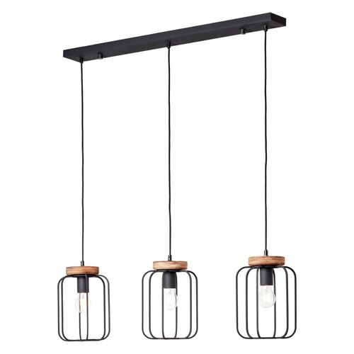 4004353395352 - Lampe Tosh Pendelleuchte 3flg Reihe antik holz schwarz korund 3x A60 E27 40W Holz aus nachhaltiger Waldwirtschaft (fsc) - braun - Brilliant