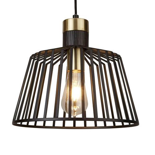 5053423098241 - Retro Decken Hänge Leuchte Wohn Zimmer Käfig Design Pendel Lampe schwarz gold 9411BK