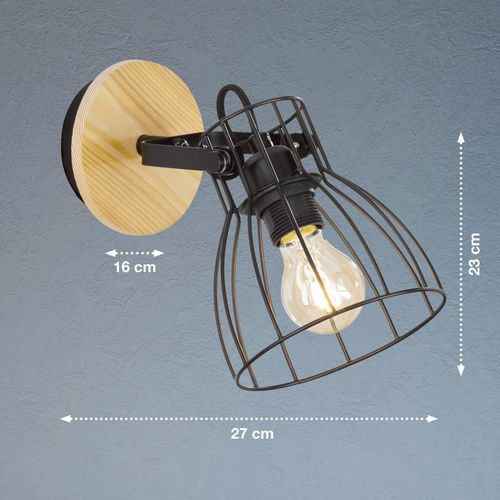 4001133205337 - Fischer&honsel - Schwenkbarer Vintage Wandspot die Gitterlampe schwarz mit Holz natur