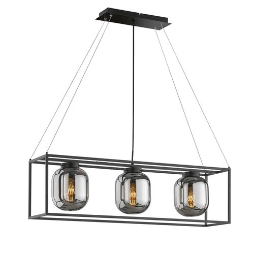 4003694606059 - Pendelleuchte REGI Industrial 3 flammig mit Rauchglas Glaskugeln - Länge 90cm