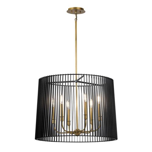 5024005586715 - Lighting QN-LINARA-6P-BK quintiesse Kronleuchter Linara E14 6x40W Stahl Messing schwarz H504cm Ø66cm dimmbar höhenverstellbar - Elstead