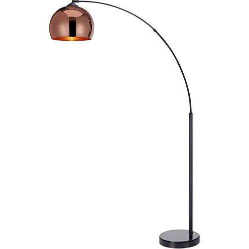 0816780023883 - Teamson Home - Arquer Gewölbt Gebogen Stehende LED-Stehlampe mit Glockenschirm und Marmorsockel Moderne Beleuchtung in Roségold für Wohnzimmer oder