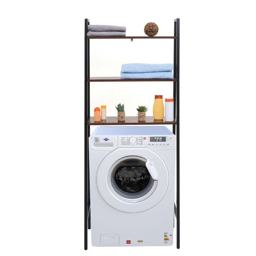 4057651578231 - Standregal MCW-K82 Badregal Waschmaschinen-Regal Leiterregal Industrial Metall Holz 155x64x25cm ~ braun