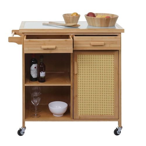 4057651539133 - Servierwagen MCW-K11 Küchenwagen Barwagen Rollwagen Griff Schublade Arbeitsplatte 85x84x36cm Bambus braun