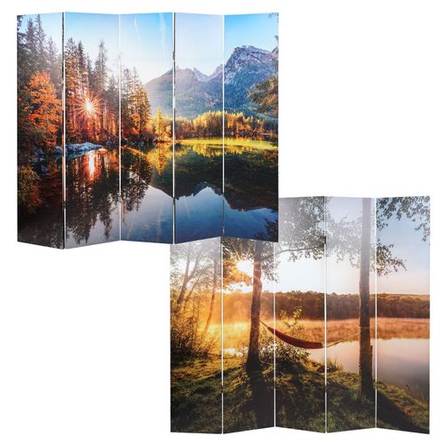 4057651566030 - Foto-Paravent mit Schallschutz MCW-L55 akustischer Raumteiler Trennwand Sichtschutz MVG ~ 180x204cm Waldsee