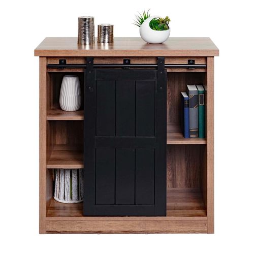 4057651779058 - Kommode MCW-K75 Schrank Regal Schiebetüre 5 Staufächer Holz-Optik Industrial Metall 84x80x40cm ~ braun