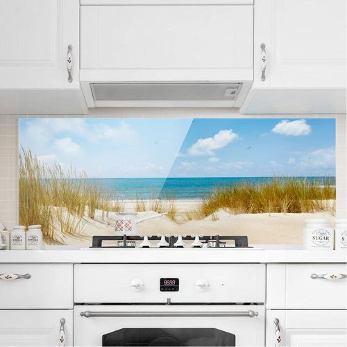 4055957670802 - Micasia - Spritzschutz Glas - Strand an der Nordsee - Panorama Quer Größe HxB 50cm x 125cm