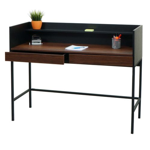 4057651567723 - Schreibtisch MCW-J79 Bürotisch Computertisch Arbeitstisch Schublade 120x50cm Holz Metall ~ Walnuss-Optik