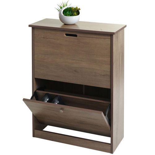 4057651577319 - Schuhkipper MCW-K45 Schuhschrank Schuhregal 81x60x25cm 2 Klappen MDF aus Paulownia MVG-zertifiziert ~ grau-braun