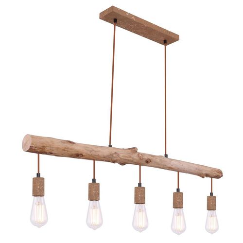 9007371389636 - - Vintage Stil Decken Pendel Lampe rostfarben Wohn Zimmer Holz Balken Hänge Leuchte 15327-5N