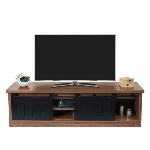 4057651329826 - TV-Rack MCW-K75 Fernsehtisch TV-Board Schiebetüren Staufächer Holz-Optik Industrial Metall 150x40x43cm ~ braun