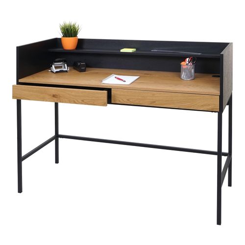 4057651566801 - Schreibtisch MCW-J79 Bürotisch Computertisch Arbeitstisch Schublade 120x50cm Holz Metall ~ Eiche-Optik