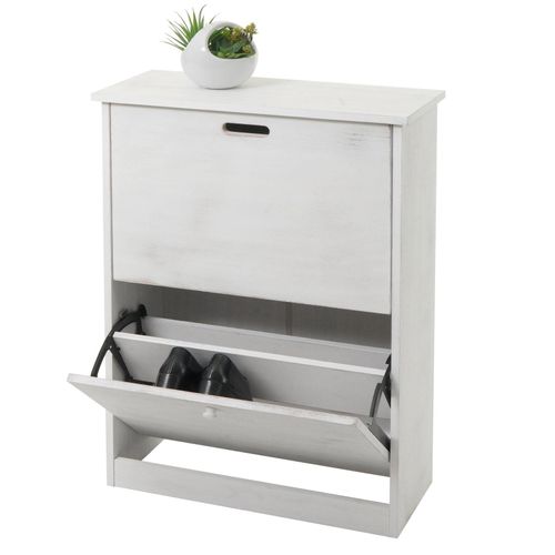 4057651577333 - Schuhkipper MCW-K45 Schuhschrank Schuhregal 81x60x25cm 2 Klappen MDF aus Paulownia MVG-zertifiziert ~ shabby weiß