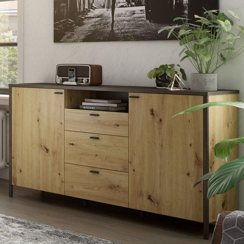 4251581586469 - Lomadox - Industrial Stil Sideboard INDORE-10 in Artisan Eiche Nb Stahl dunkel b h t ca 1635 915 405 cm - schwarz