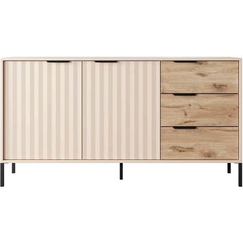 5905351247751 - Furnix - Sideboard ravin 153 2D3S Kommode Flügeltüren Schubladen Beige  Eiche Viking