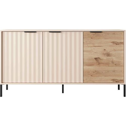 5905351247775 - Furnix - Sideboard ravin 153 3D Kommode 3 Flügeltüren Beige  Eiche Viking