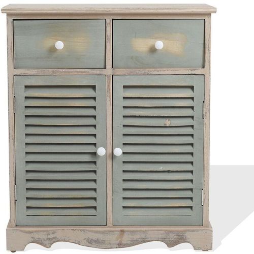 0602561153159 - Mobili Rebecca - Rebecca Mobili Kommode 2 Schubladen 2 Türen Lamellen Holz beige Shabby 70x60x30