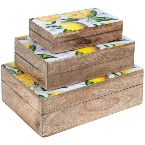 8433933165836 - Zen Et Ethnique - Signes Grimalt Küchenbox Setzen Sie 3 Boxen Zitronenkästen und braune Tabletts 25x18x9cm 16583