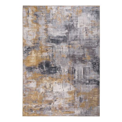 4255633507778 - Teppich pfegeleicht Kurzflor Grau-Gelb 150 x 80 x 07 cm