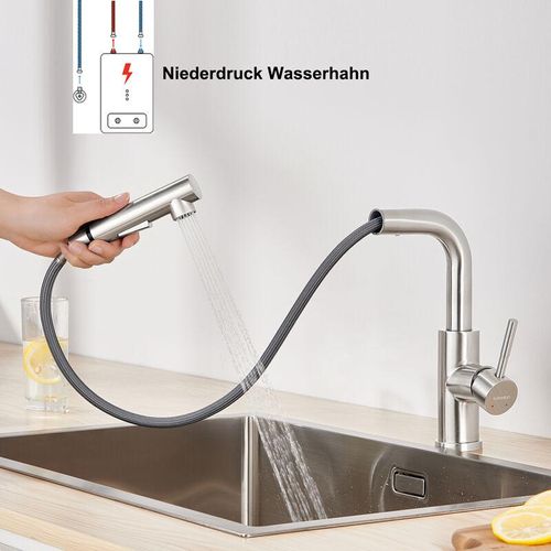 0738956107022 - Lonheo Niederdruck Küchenarmatur 360° Drehbar Wasserhahn Niederdruck Einhebelhahn aus Edelstahl Spülenmischer Mischbatterie Untertischboiler Kaltes