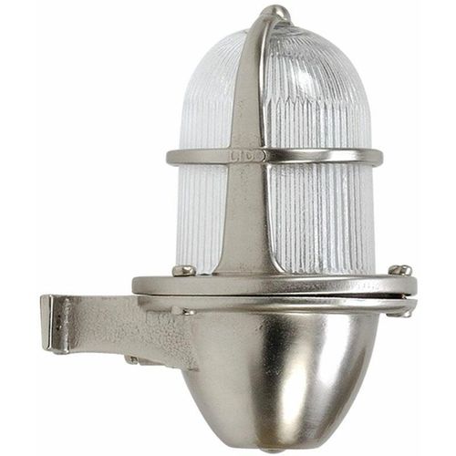 4251334845904 - Licht-erlebnisse - Außenleuchte Messing Riffelglas IP64 E27 Wandlampe Garten Haus - Nickel matt Klar Transparent