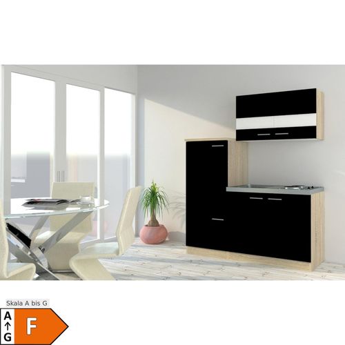 4260641222582 - Economy Küchenzeile KB160ESS 160 cm Schwarz mit Pantryauflage