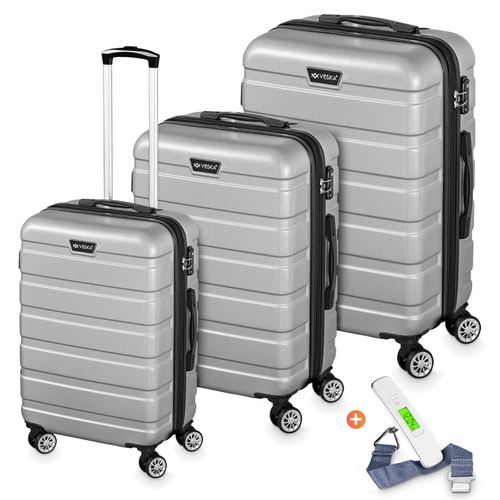 4054748019257 - Veska Hartschalenkoffer Kofferset Nizza 3 teilig mit TSA Zahlenschloss 4 Rollen ABS-Hartschale Reisekoffer Trolley Rollkoffer Koffer - silber 4054748019257 - Veska Hartschalenkoffer Kofferset Nizza 3 teilig mit TSA Zahlenschloss 4 Rollen ABS-Hartschale Reisekoffer Trolley Rollkoffer Koffer - silber