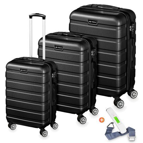 4054748019264 - Veska Hartschalenkoffer Kofferset Nizza 3 teilig mit TSA Zahlenschloss 4 Rollen ABS-Hartschale Reisekoffer Trolley Rollkoffer Koffer - schwarz 4054748019264 - Veska Hartschalenkoffer Kofferset Nizza 3 teilig mit TSA Zahlenschloss 4 Rollen ABS-Hartschale Reisekoffer Trolley Rollkoffer Koffer - schwarz