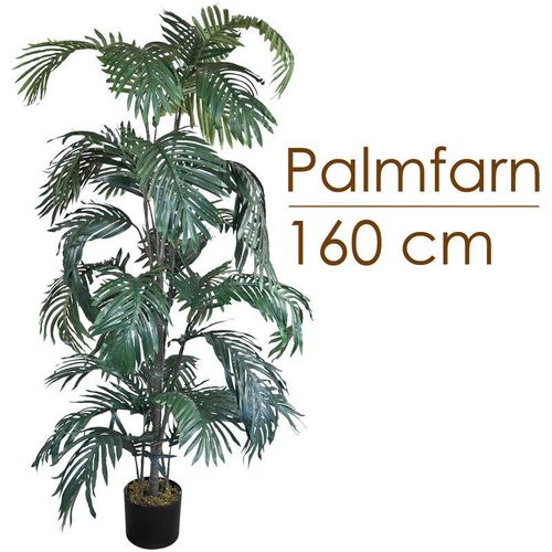 4260360536793 - Künstliche Palme groß Kunstpalme Kunstpflanze Palme künstlich wie echt Plastikpflanze Balkon Farnpalme Palmenfarn Deko 160 cm hoch Decovego