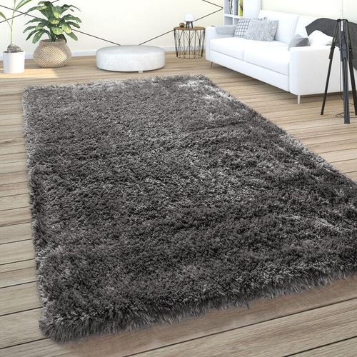 4061981130922 - Hochflor Teppich Wohnzimmer Shaggy Pastell Einfarbig Weich Flauschig Anthrazit 60x100 cm - Paco Home