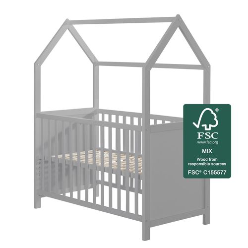 4005317325569 - Hausbett 60 x 120 cm FSC zertifiziert taupe 6-fach verstellbar als Baby- & Beistellbett geeignet 4005317325569 - Hausbett 60 x 120 cm FSC zertifiziert taupe 6-fach verstellbar als Baby- & Beistellbett geeignet