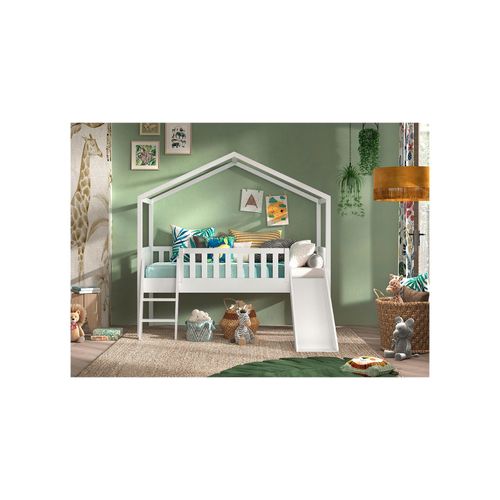 5420070239615 - Hausbett Dallas mit Leiter und Rutsche Liegefläche 90 x 200 cm inkl Rolllattenrost Ausf Kiefer weiß lackiert 5420070239615 - Hausbett Dallas mit Leiter und Rutsche Liegefläche 90 x 200 cm inkl Rolllattenrost Ausf Kiefer weiß lackiert