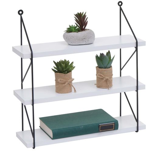 4057651823584 - Wandregal MCW-K78 Hängeregal Schweberegal Regal 3 Regalböden Metall Massiv-Holz Industrial 40x40x13cm ~ weiß