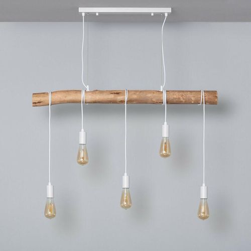 8445044032846 - Ledkia - Hängeleuchte Metall und Holz Yagis Weiß160 mm