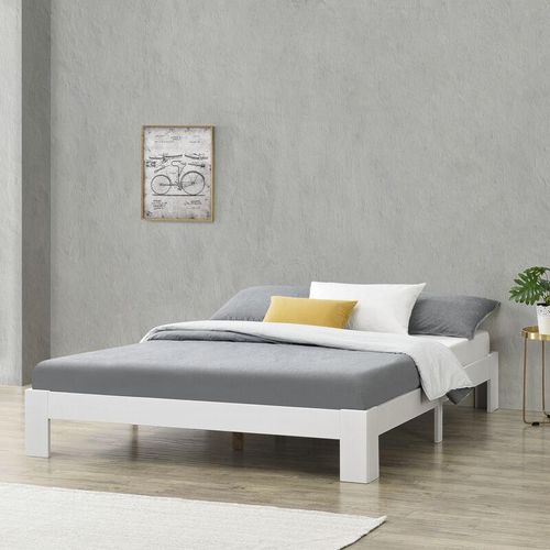 4059438148842 - Holzbett Raisio 160x200 cm mit Lattenrost Weiß encasa - Weiß