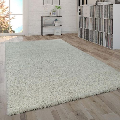 4061981060267 - Hochflor Teppich Shaggy Wohnzimmer Modern Einfarbig Beige Creme 80x150 cm - Paco Home