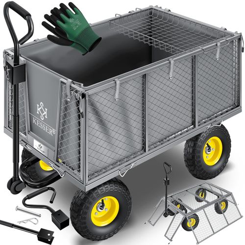 4255598305457 - KESSER® Bollerwagen 550kg belastbar Gartenwagen Transportwagen Gartenkarre herausnehmbare Plane Gerätewagen Handwagen vielseitig einsetzbar inkl Handschuhe