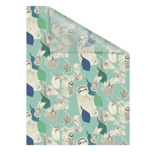 4251369829818 - Fensterfolie Fensterfolie selbstklebend Sichtschutz Sloths on turquoise - Grün ORIGINAL blickdicht glatt grün