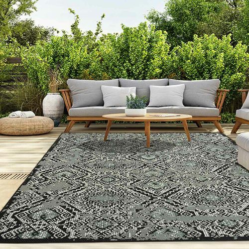 4065975011204 - Vimoda - In- und Outdoor Teppich Terrassen & Balkon Küche Teppich Rauten Design Schwarz & Grün120x160 cm