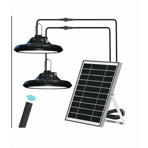 0699909939872 - Goeco - Solar-Hängeleuchte Wasserdichte Doppelkopf-Außenhängeleuchte 200 LEDs mit Fernbedienung und usb Weißes Warmweißes Licht